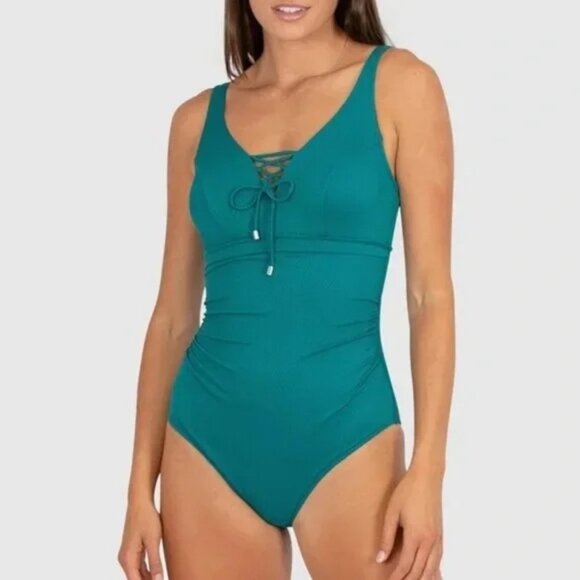 NWOT Green XXL swimsuit, one piece, corset front, stretchy - Picture 1 of 6